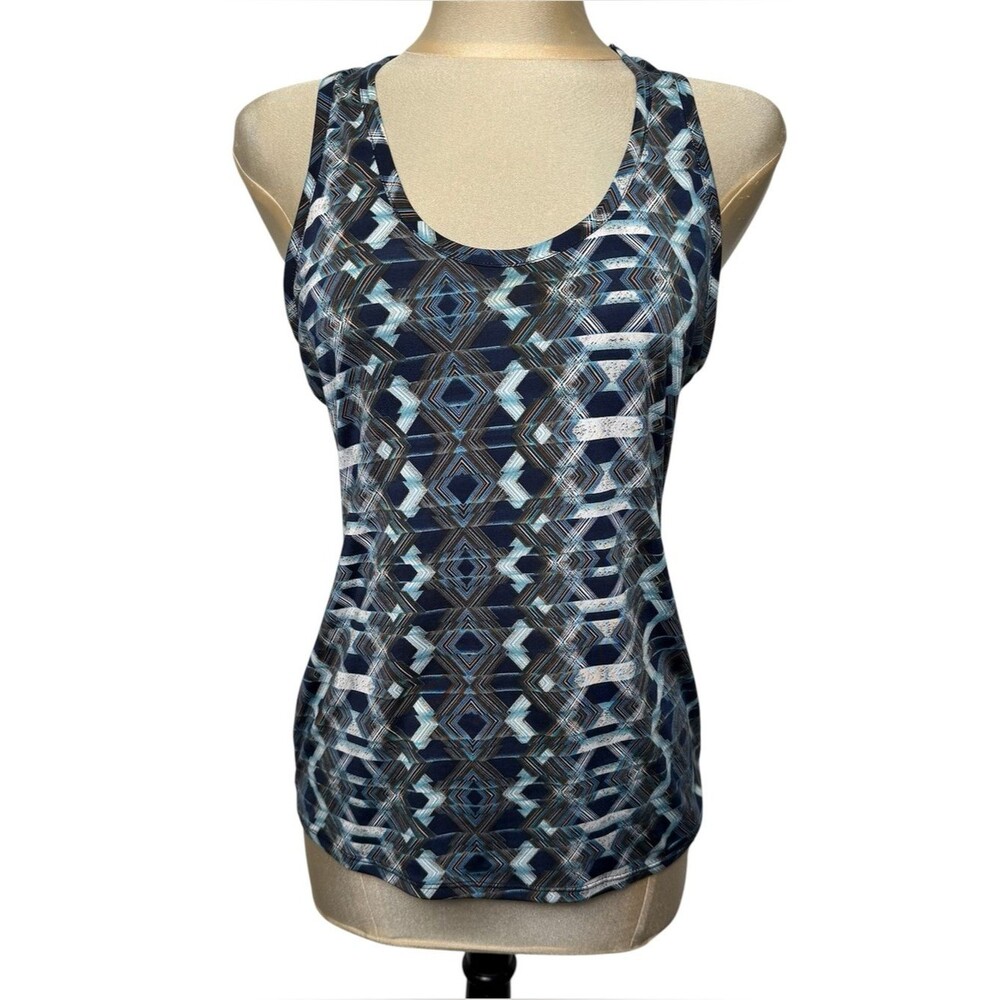 Veronica M Geometric Racerback Tank Top Blue ITY Stretch Medium